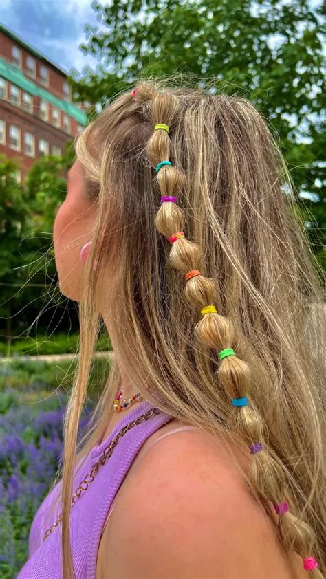 rainbow bubble braids|bubble braids half up half down.